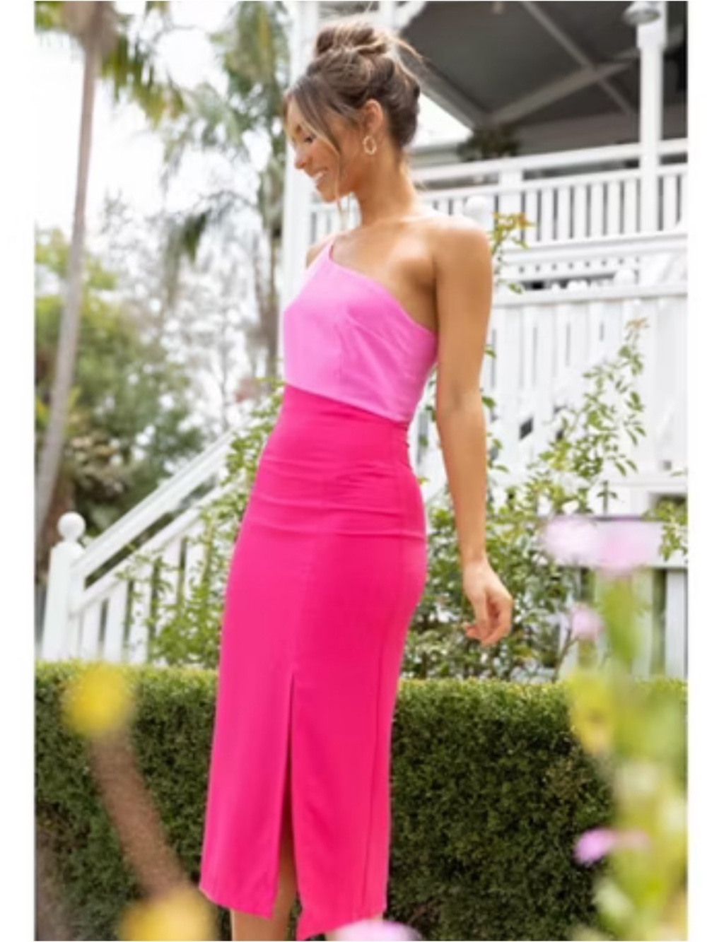 Petal & Pup Two-Tone Pink One-Shoulder Midi Dress